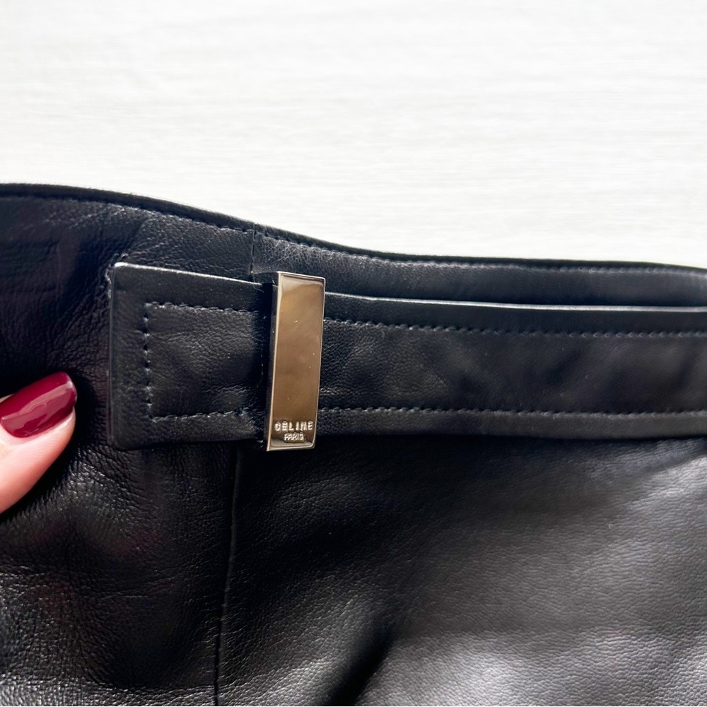 Vintage Celine 100% Lamb Skin Leather Black Pencil Skirt Size FR 38 / US Small - Picture 3 of 9